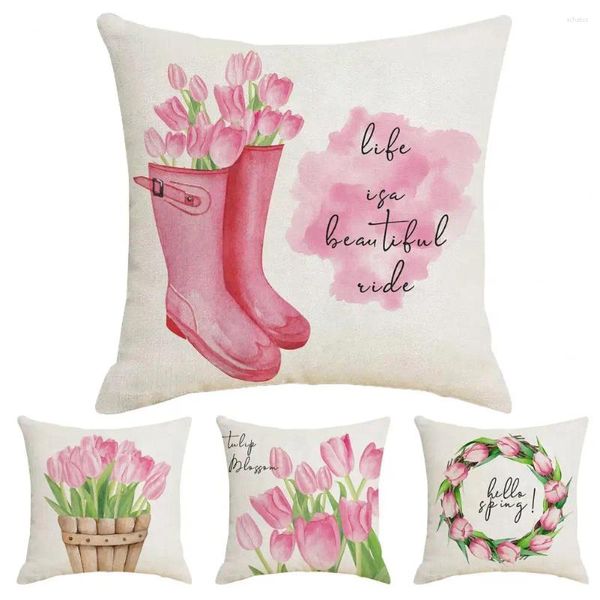 Almohada cómoda funda de almohada Reemplazable Flores de tulipan