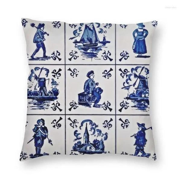 Almohada Cool Vintage Azul y Blanco Delft Azulejo Caja Decoración 3D Cubierta de impresión de doble cara para sofá