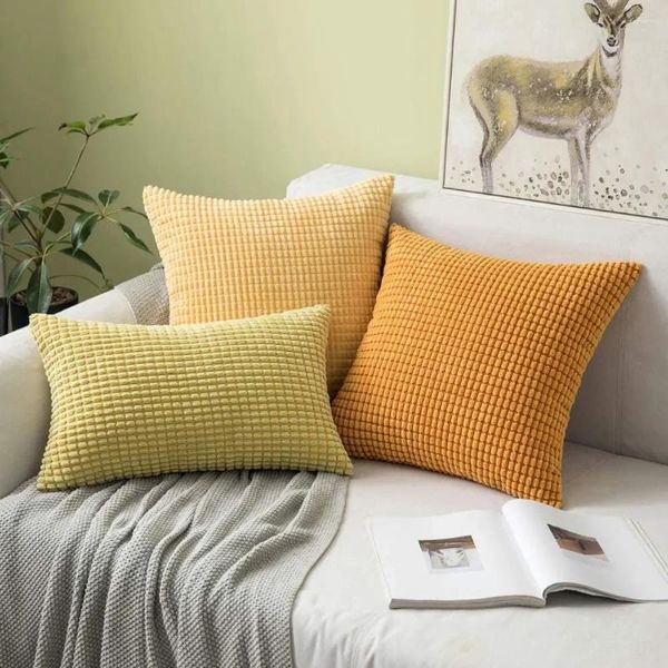 Oreiller en velours côtelé grand noyau de maïs en peluche canapé pour maison décoration de lit de maison Funda Cojin 30x50 / 40x40 / 45x45cm