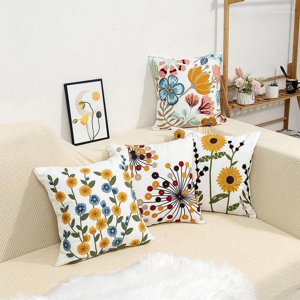 Almohada de algodón lienzo floral bordado cubierta 45 campo Stely caja ornamental para sala de estar decoración del hogar de lujo