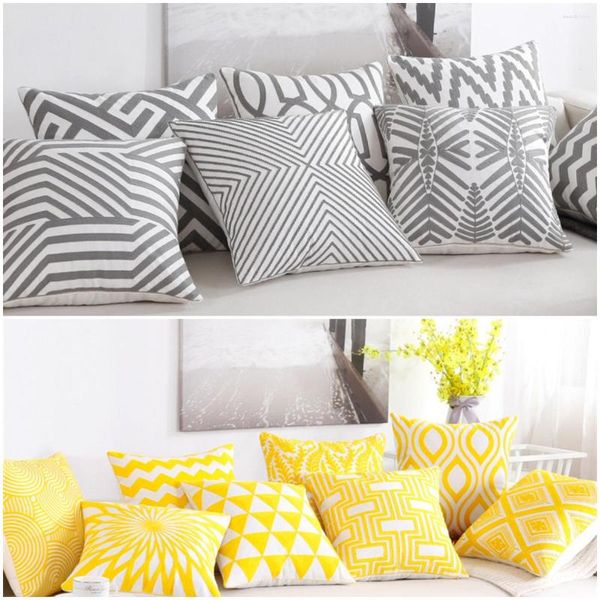 Kissen Baumwolle Wollstickerei Kissenbezug Grau Gelb Geometrisch Modern Nordischer Stil Bezug Sofabettbezug