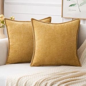 Fundas de almohada para sofá, cubierta amarilla azul de 18x18 pulgadas con borde cosido, funda de almohada teñida sólida de chenilla suave, decoración del hogar