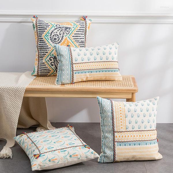 Taie d'oreiller bohême vert géométrique maison décorative canapé 45x45/30x50cm lin coton lit chaise taie d'oreiller