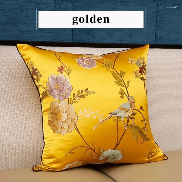 Funda De almohada decorativa De Jacquard chino, fundas De almohada cuadradas bordadas con flores y pájaros, Housse De Coussin 45