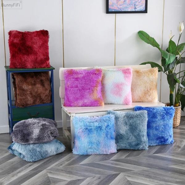 Couvercle d'oreiller Couleur Tie Dye en peluche Pouf Case Décoration de maison pour la chambre Sofa Sofa Fundas de Cojines 43 x