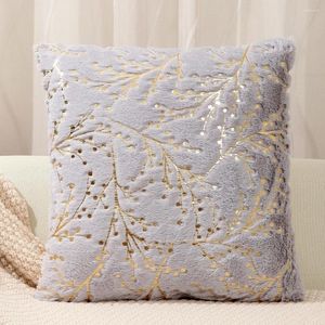 Housse de coussin en fourrure grise, décoration de salon, taie d'oreiller douce en or, impression de canapé en peluche blanche, 45x45cm