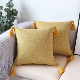 Cubierta de almohada caja de almohada para almohadillas para sala de estar almohadas decorativas con decoración del hogar de la granja de borla