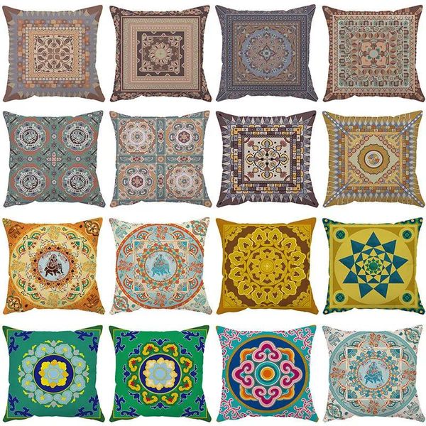 Housse de coussin Mandala de luxe, taie d'oreiller ethnique bohémien, géométrie abstraite, chambre à coucher, chaise de jardin, B0067