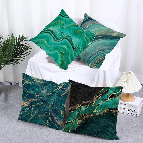 Couvercle couvercle en marbre grain à unila unilatéral lin imprimé taire d'oreiller décoration chambre à coucher maison verte 45x45
