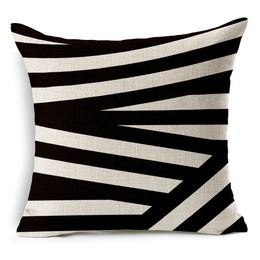 Taie d'oreiller Couverture de coussin moderne en coton doux Fundas Para Cojines Coussin Vintage Noir Blanc Stripe Géométrie Motif Case EEF4881