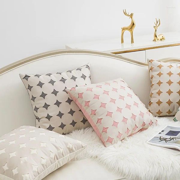 Funda de almohada nórdica minimalista de cuero PU, modelo de habitación, estrellas huecas, diseño geométrico artístico, funda de almohada para sofá y sala de estar