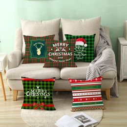 Funda de almohada Funda de almohada de piel de melocotón Funda de sofá cuadrada personalizada Serie de punto a cuadros navideños verdes