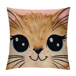 Kussensloop roze smile kitten kat miauw, decoratieve kussensloop voor bank/bank/slaapkamer/wonen