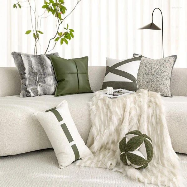 Couvercle d'oreiller Style d'épissage en cuir pu moderne luxe luxury cool petit canapé vert frais chaise de bureau de bureau