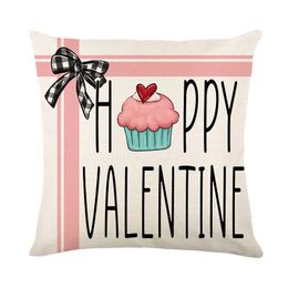 Couvercle d'oreiller Saint Valentin monogrammé rayé 18x18 pouces en lin carré coussin de taie d'oreiller pour lit de canapé de canapé