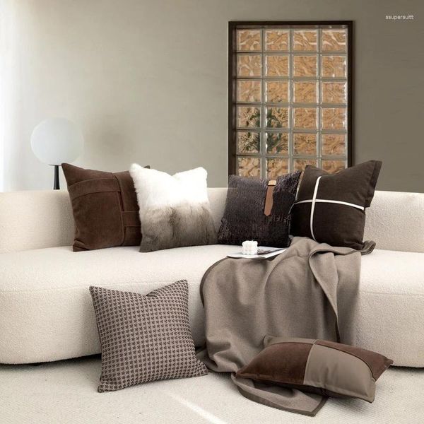 Housse de coussin en velours, Art moderne minimaliste, léger, luxe, canapé, haute qualité, rétro, marron, décoration de maison à la mode