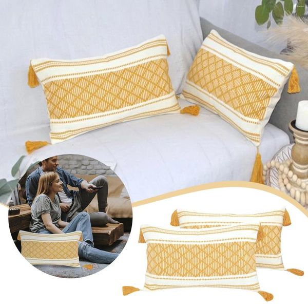 Cubierta de almohada con borlas 12x20 pulgadas (juego de 2) amarillo/ |Casas de almohada de color verde azulado con cremallera de satin almohada