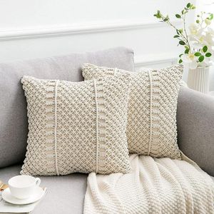 Taies d'oreiller coton lin macramé fil tissé à la main géométrie Bohême Style taie d'oreiller décor à la maison 45 45 cm