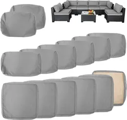Housses d'oreiller pour meubles de patio, ensemble de 7 pièces, housses de remplacement pour canapé d'extérieur 6 places, canapé en rotin gris