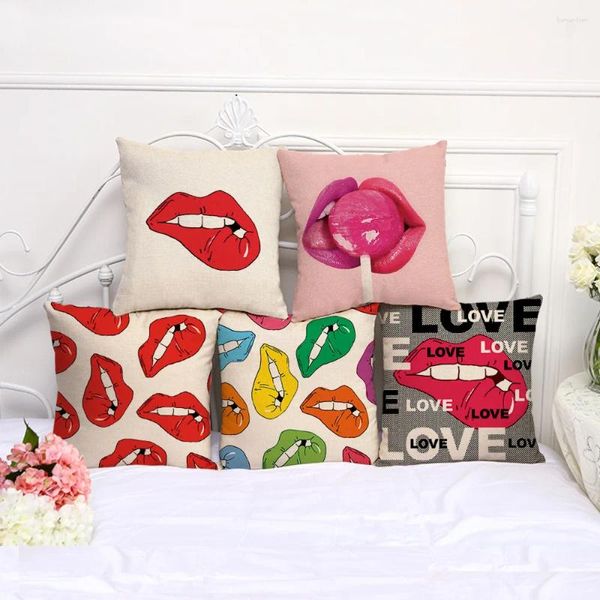Almohada creative labios cubierta lino de algodón silla decorativa silla de silla cuadrada 45x45cm C1071