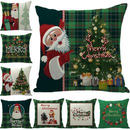 Oreiller créatif canapé joyeux noël décor pour la maison père noël wapiti lin taie d'oreiller ornement cadeau de noël bonne année