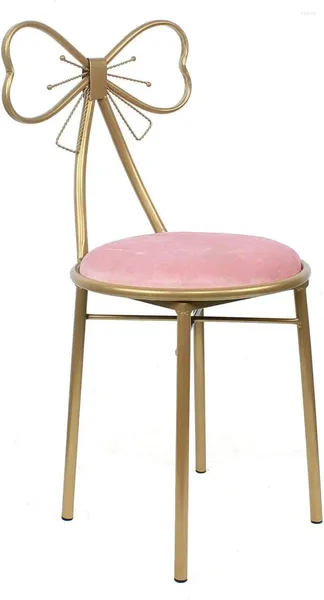 Almohada Silla de tocador creativa Nordic Cute Home Pink Velvet Seat Gold Comedor para dormitorio Sala de estar Cafetería