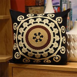 Almohada Crewel, cojines bordados de lona, funda con bordado Vintage, funda para silla, flor étnica nacional hecha a mano