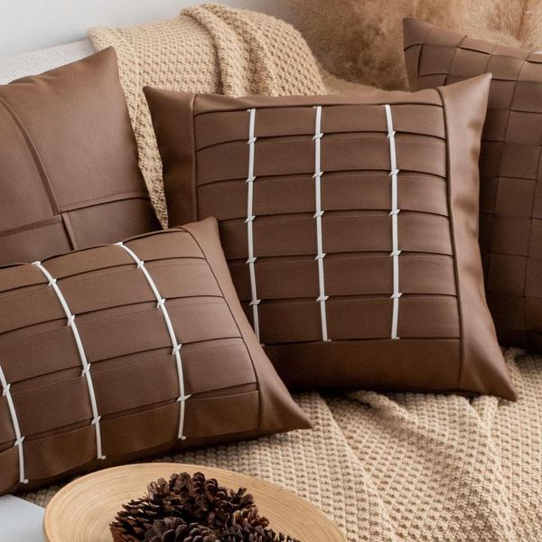 Housse de coussin cheval Croker 45x45cm, série de motifs marron, cuir Pu, Style moderne et Simple, canapé, chambre à coucher