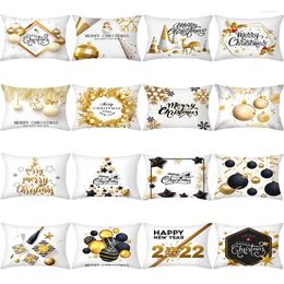 Kussenkussen 2022 Kerstmis gouden letter afdrukkussen polyester witte decoratieve kussencover rechthoek kussens cover 30 50