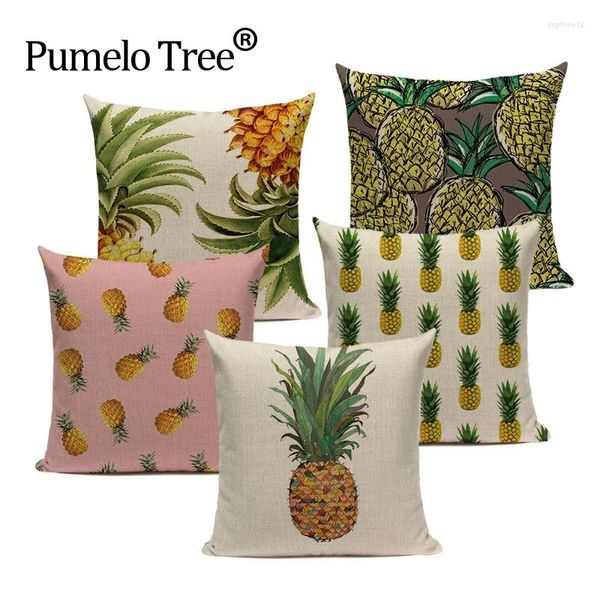 Fundas de almohada personalizadas Funda de piña Estilo tropical Lino Ananas Almofadas 45 cm x 45 Funda cuadrada Decoración para el hogar