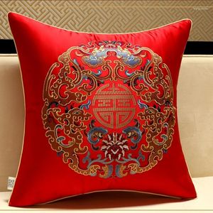 Kussen Custom Fine Borduurwerk Lucky Chinese Chinese Cover Stoel Sofa Silk Satijn Lumbale Case Office Home Armchair Pillowcase