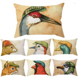 Kussen schattige dierenvogel draag een hoed kleurrijke vintage bank decoratieve worp kast crow grappige autos stoel cover 30x50 cm