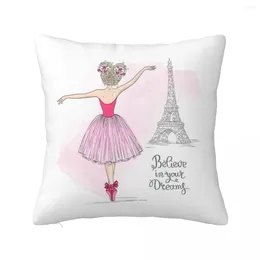 Almohada linda chica ballet eiffel torre y funda de almohada de poliéster