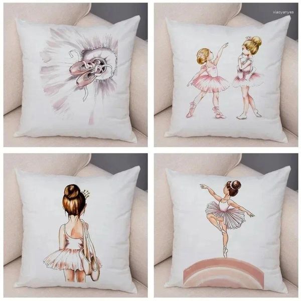 Almohada linda dibujos animados estuche para sofá casa de durazno suave funda de almohada de almohada nórdica decoración de ballet rosa cubierta de niña