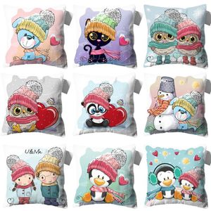 Kussen schattig cartoonpatroon home decor dieren bank dekbeddingen sneeuwman kussenslopen decoratieve kussens cover s s