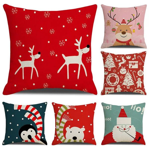 Almohada linda funda de almohada de Navidad para sofá dibujos animados ciervos oso animal impreso cubierta de lino año cubiertas decorativas para el hogar