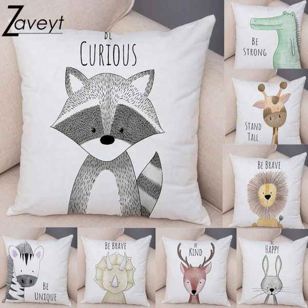 Oreiller mignon Civette chat paresseux Lion dessin animé Animal imprimé couverture 45 45 cm jeter canapé décor à la maison enfants anniversaire taie d'oreiller