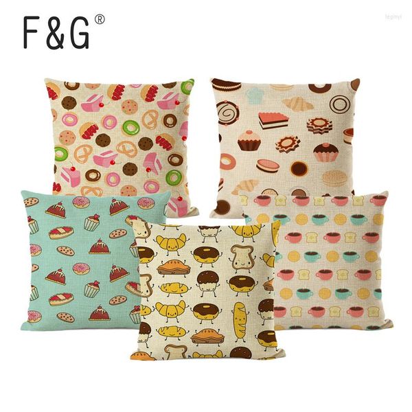 Cuscino Cute Food Cover stampata Cartoon Coffee Cake Donut Cotton Linen Office Waist Car Sofa Decoration Federa