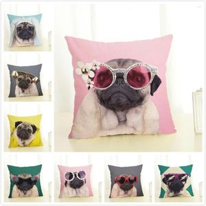 Funda de almohada con estampado de perro Pug, funda creativa de lino y algodón, funda de almohada decorativa, accesorios para el hogar