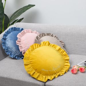 Kussen schattige ronde ronde lotus blad kanten sofa kussens prinsesstijl fluweel borduurwerk auto taille huis slaapkamer decor