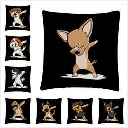 Oreiller danse chiot jouant Cool dessin animé motif housse en lin pour la maison canapé voiture décor taie d'oreiller 45X45 cm