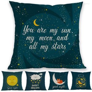 Oreiller fond sombre belle bande dessinée soleil lune étoiles ours bonne nuit bénédictions étui chambre d'enfants décoration couverture