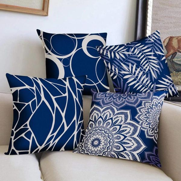 Oreiller bleu foncé pétale géométrique taie d'oreiller en lin housse de canapé décoration de la maison peut être personnalisé pour vous 40x40 45x45 50x50 60x60