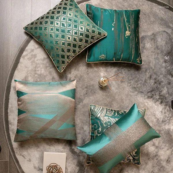 Oreiller couvercle jacquard en satin vert foncé 45x45 cm léger luxe abstrait oreillers décoratifs rayés