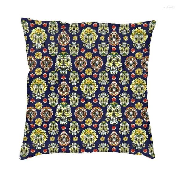 Pillow Day of the Dead Sugar Skulls Collage Case Decoration Decoration Jolie couverture florale mexicaine pour la voiture