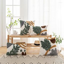Decoración de almohada, funda bohemia de hojas de 30x50cm, 45x45cm, funda de felpa con bucle copetudo marroquí para decoración de sofá y sala de estar