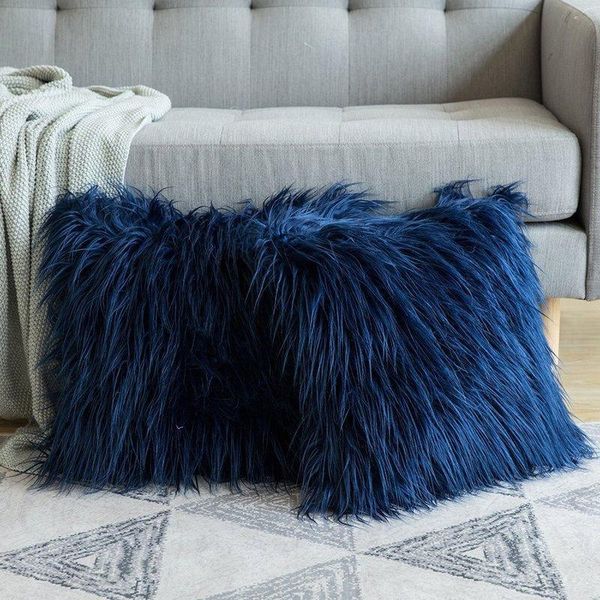 Oreiller / décoratif bleu blanc décoration couverture de fourrure de cheveux longs couvertures en peluche couvertures de luxe 30 x 50 cm taies de coussin 45x45