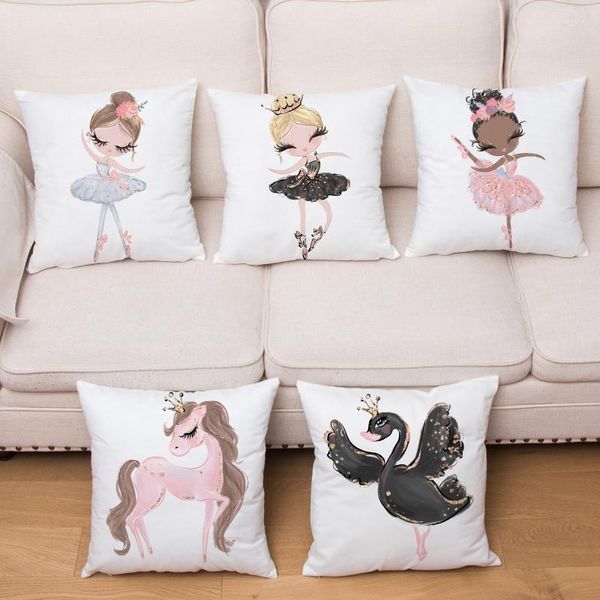 Oreiller/dessin animé décoratif noir cygne danse princesse impression couverture Super doux court taie d'oreiller en peluche 45 oreillers couvre décor à la maison pour