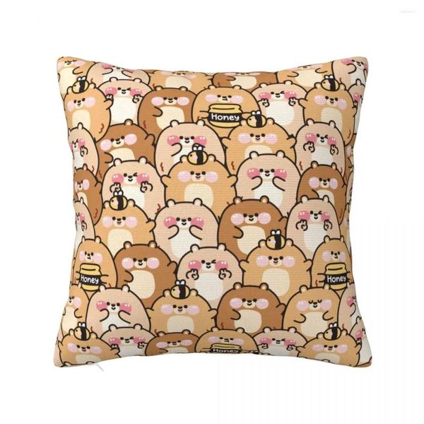 Housse de coussin décorative, mignon ours potelé, Kawaii abeille et miel Merch voiture drôle Animal dessin animé, étui carré multi-tailles