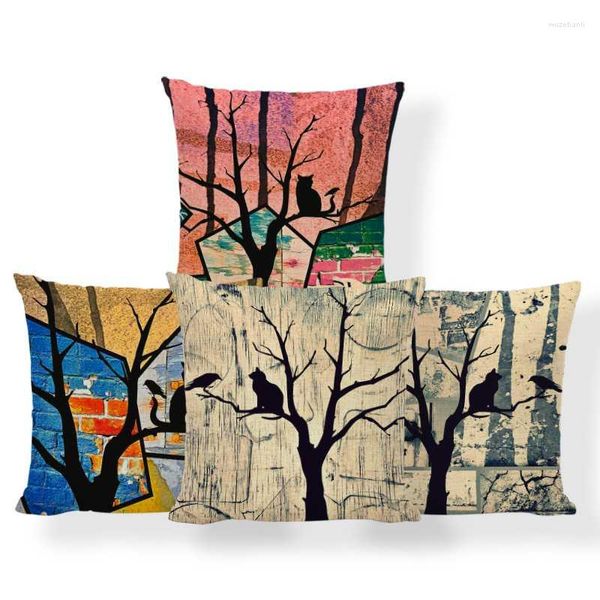 Almohada / Funda Decorativa De Color Graffiti De Moda Hecha A Medida 45X45 Cm Sofá Decorativo De Lino De Poliéster Artístico Gris S Funda / Cus Decorativo